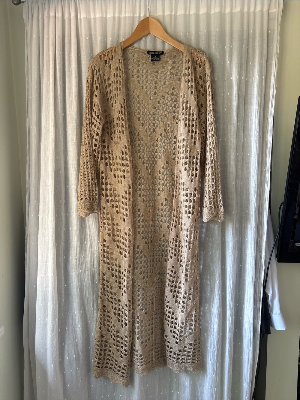 Long Open Knit Duster Cardigan in Taupe